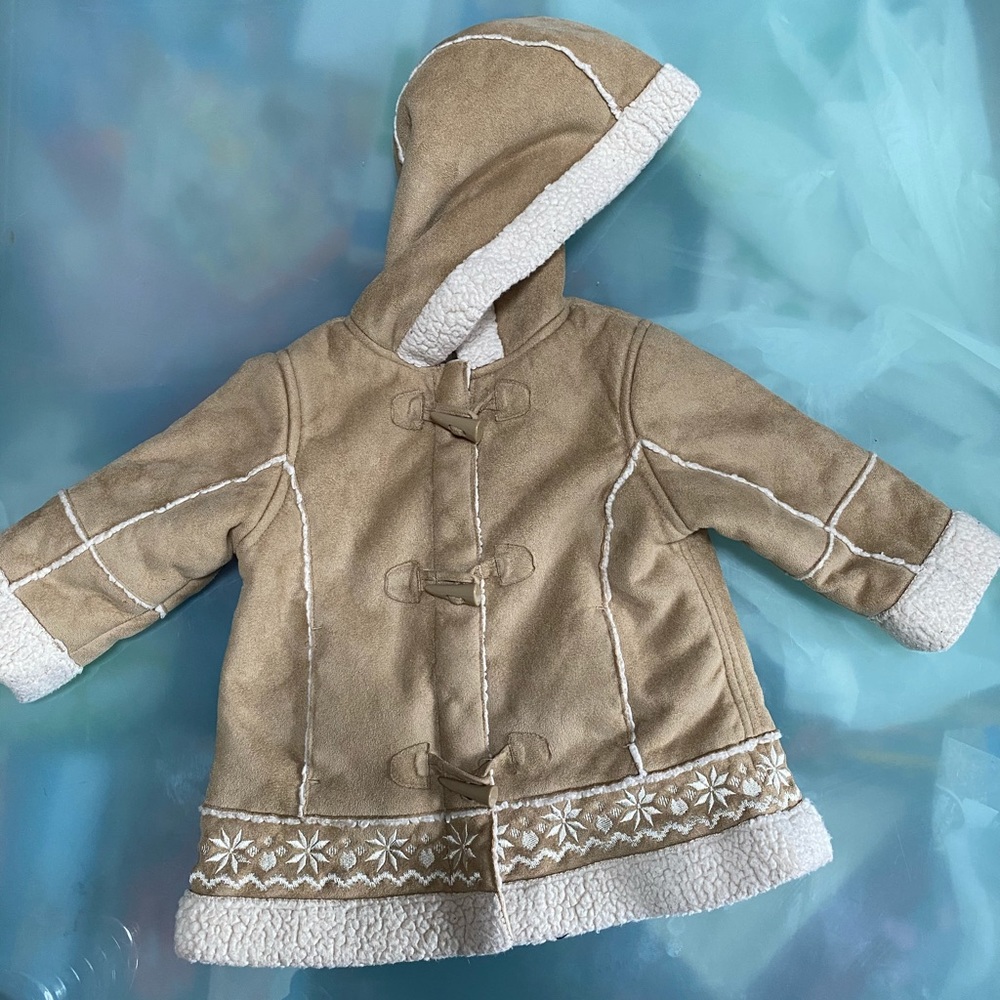 Girls faux suede jacket with zip and toggles